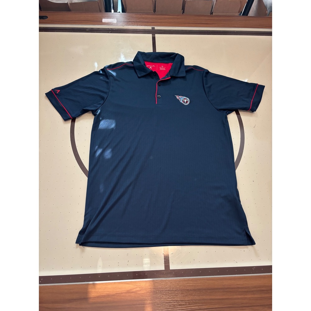 100 Antigua Tennessee Titans NFL Polo Shirt Mens Medium Navy Blue Red Accents